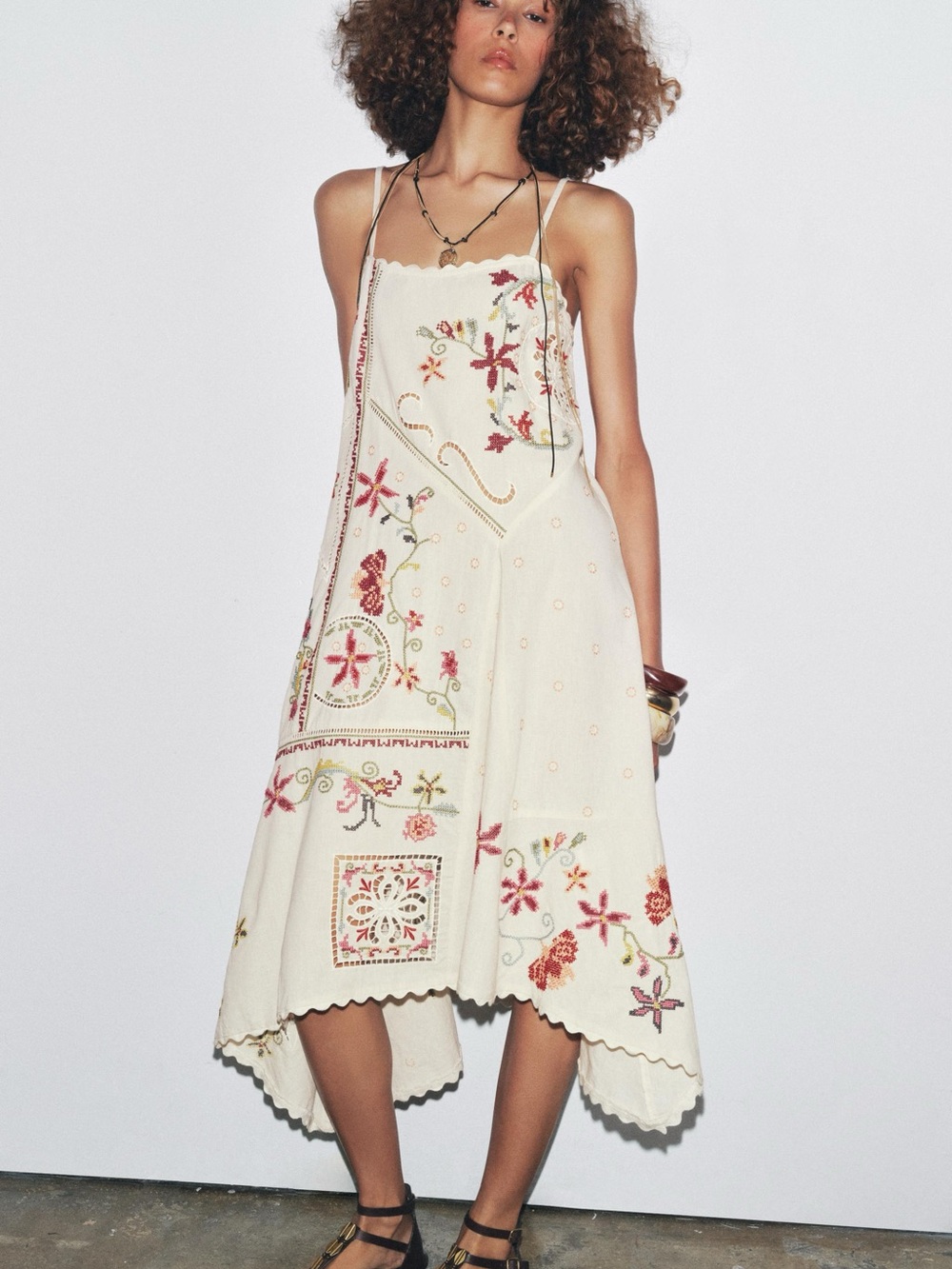 NWT Zara ZW Collection Asymmetric Floral Embroidered Dress XS - Picture 2 of 11